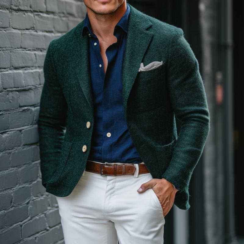 Men's Vintage Woolen Notch Lapel Single-breasted Slim-fit Blazer 9880236687544