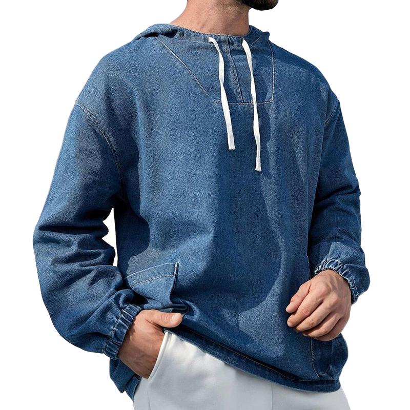 Men's Casual Denim Long Sleeve Hoodie 9883358134456
