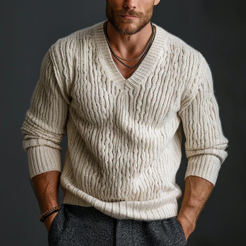 Men's Casual V-neck Pullover Knitted Sweater 9262183841976