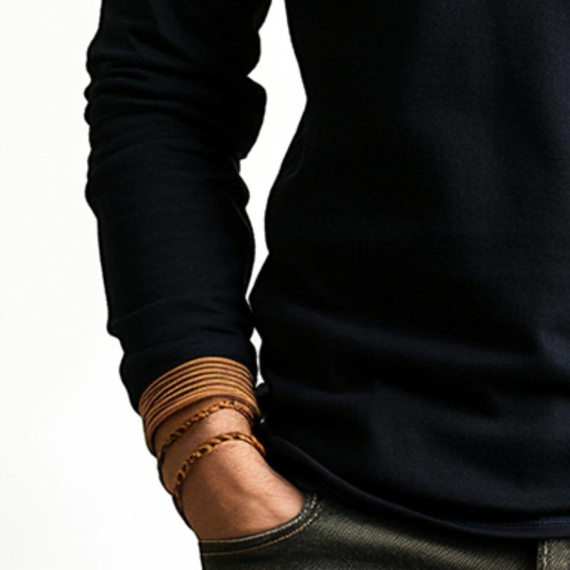 Men's Retro Casual Solid Color Lace-up Long Sleeve T-shirt 9877216297144