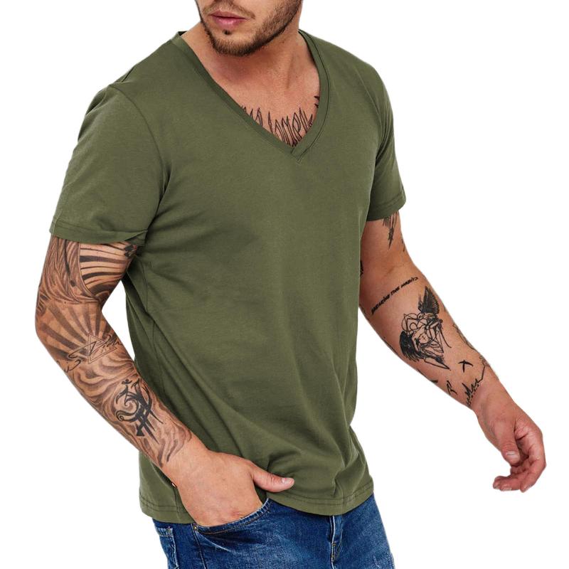 Men's Solid Color V-neck Sports Short-sleeved T-shirt 9271922131128