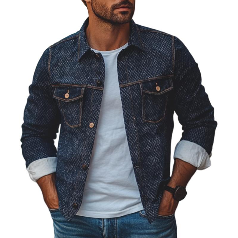 Men's Vintage Print Lapel Single Breasted Shirt Jacket 9260833800376