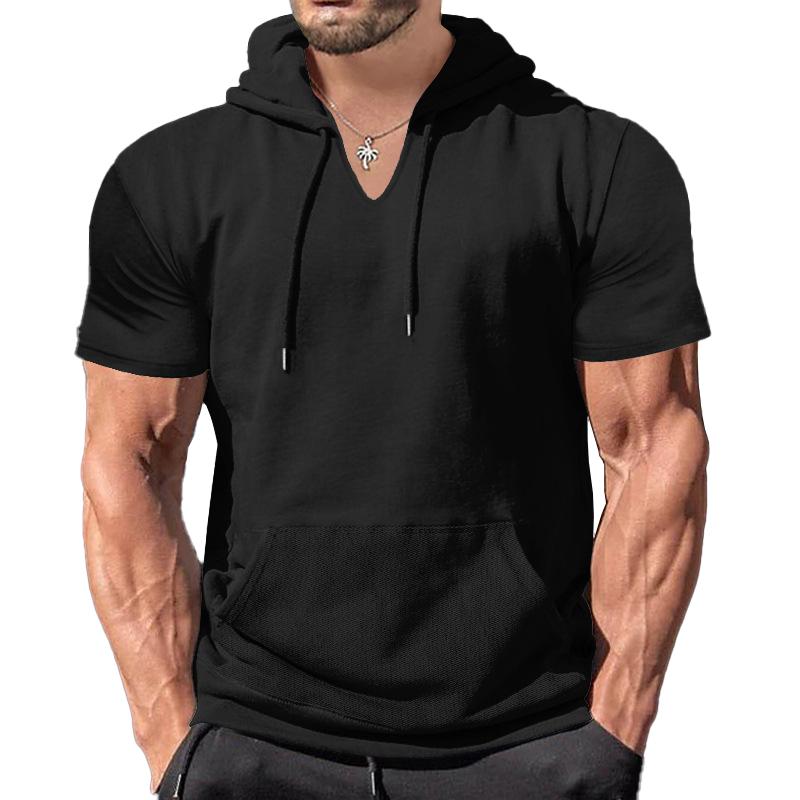 Men's Fashion Solid Loose Hooded Short Sleeve Casual T-shirt 9261131989176