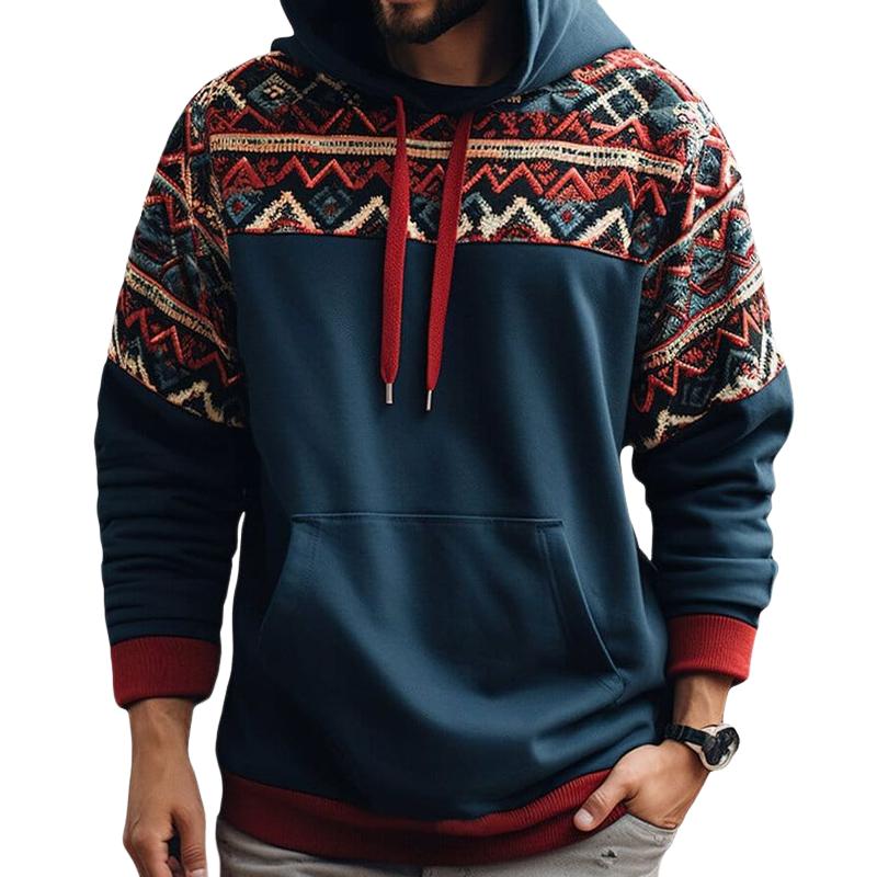 Men's Retro Loose Printed Patchwork Hoodie 9885839950008