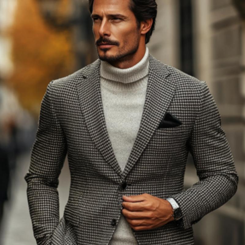 Men's Classic Casual Single Breasted Houndstooth Slim Fit Blazer 9274167001272
