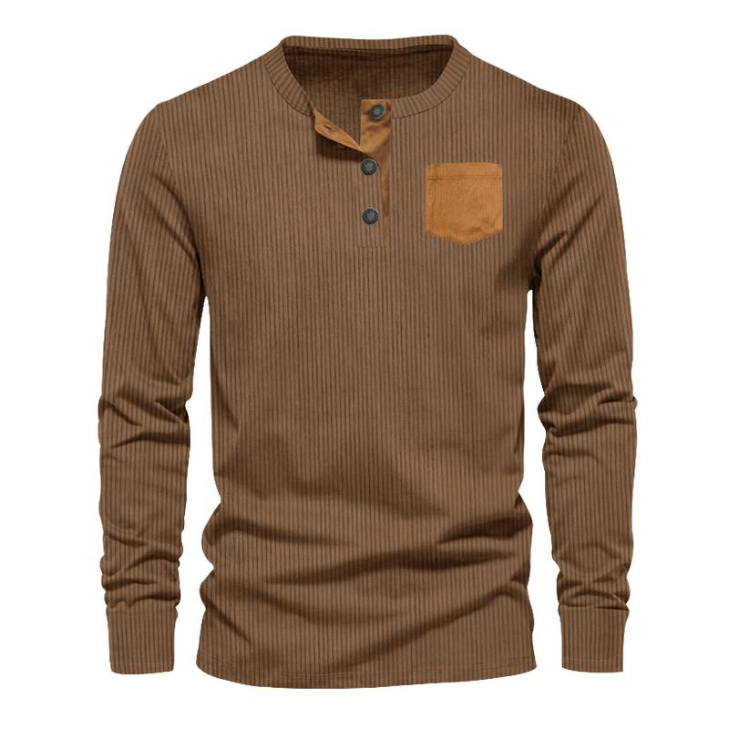 Men's Casual Corduroy Long Sleeve Henley T-Shirt 9261141065912