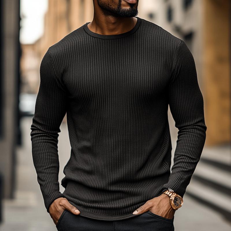 Men's Classic Casual Crew Neck Knitted Long Sleeve T-Shirt 9890062237880