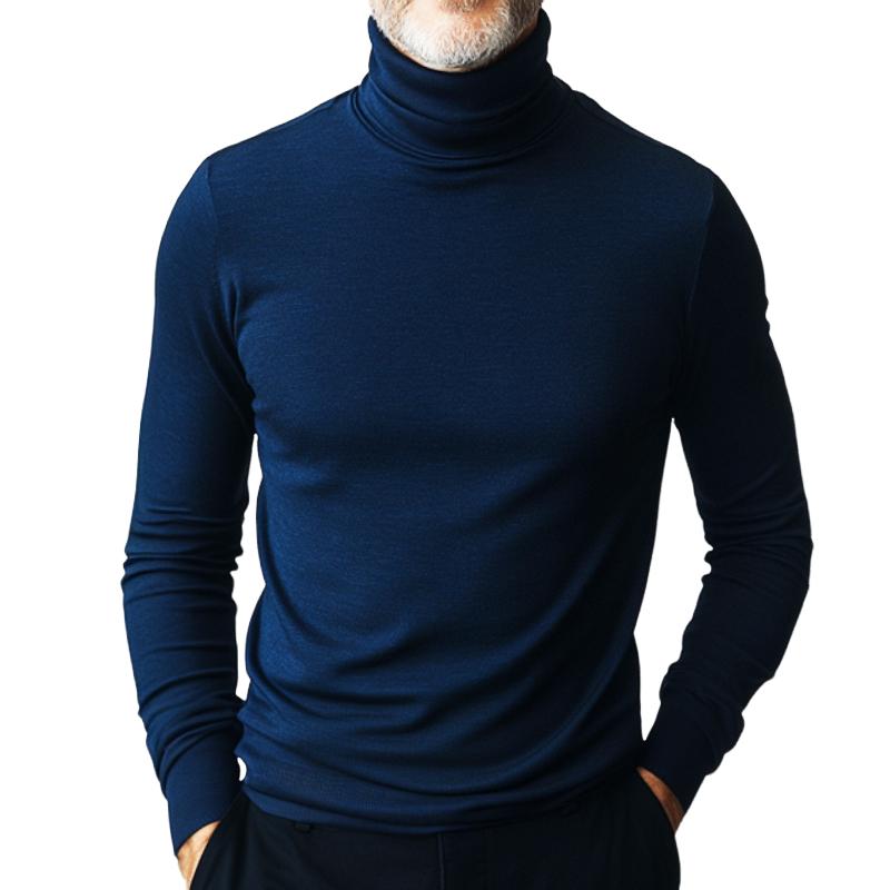 Men's Retro Solid Color High Neck Long Sleeve T-Shirt 9272630771896