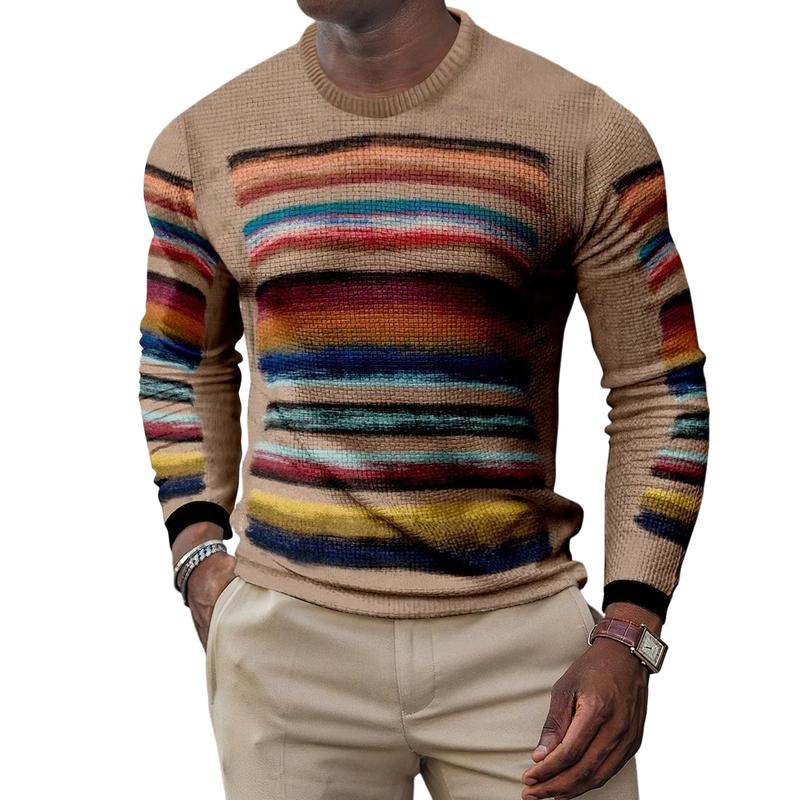 Men's Retro Casual Geometric Print Round Neck Long Sleeve T-Shirt 9261135724728