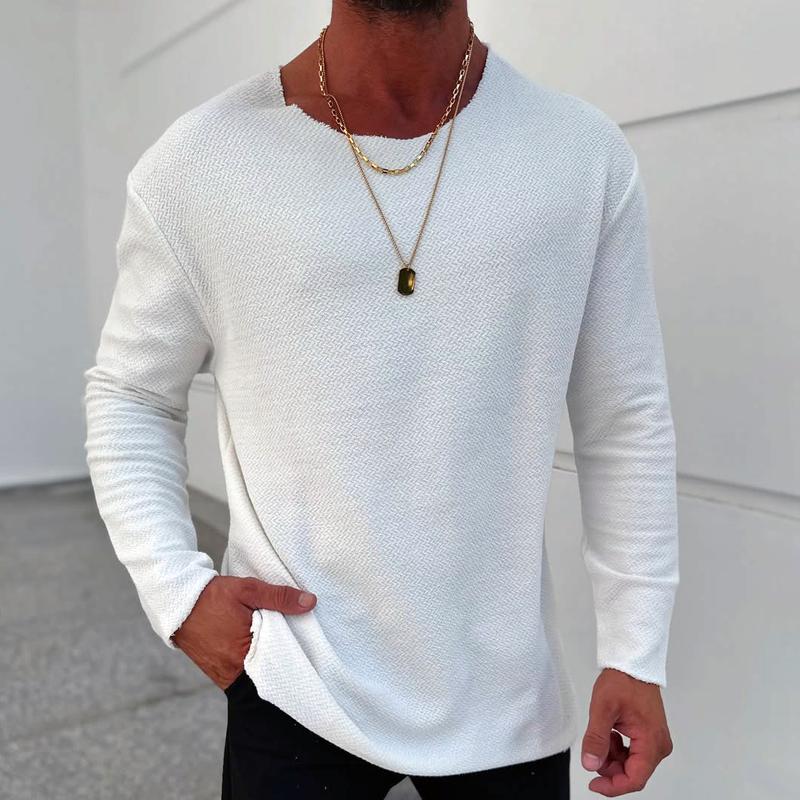 Men's Fashion Solid Color Round Neck Long Sleeve T-shirt 9268188184760