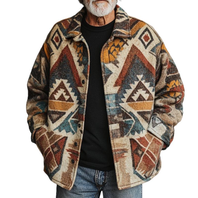 Men's Retro Casual Ethnic Style Lapel Printed Jacket 9880236294328