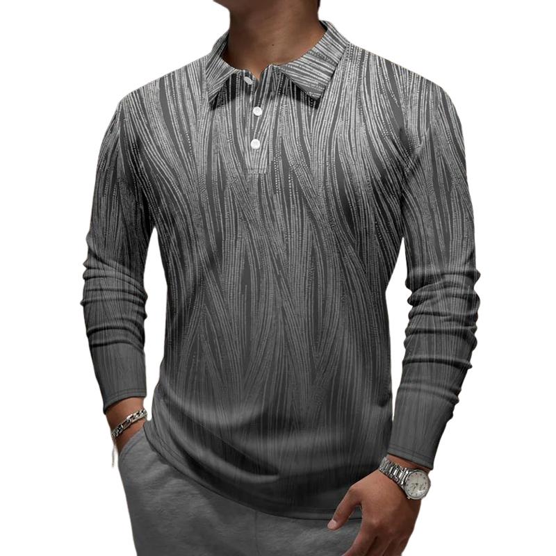 Men's Retro Polo Neck Print Long Sleeve T-Shirt 9886817550520
