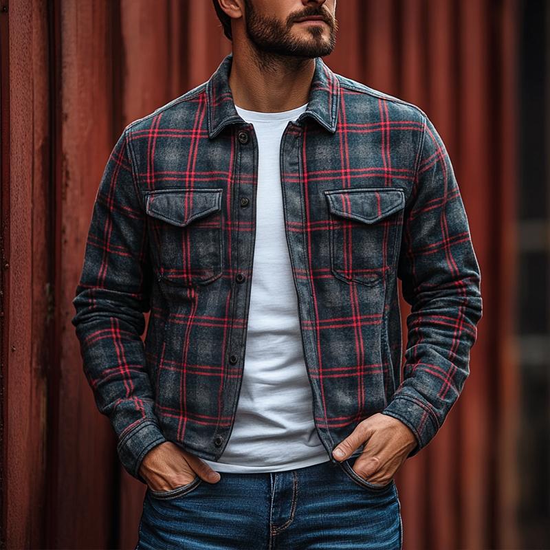 Men's Vintage Checked Lapel Chest Pocket Single Breasted Jacket 9884640739512