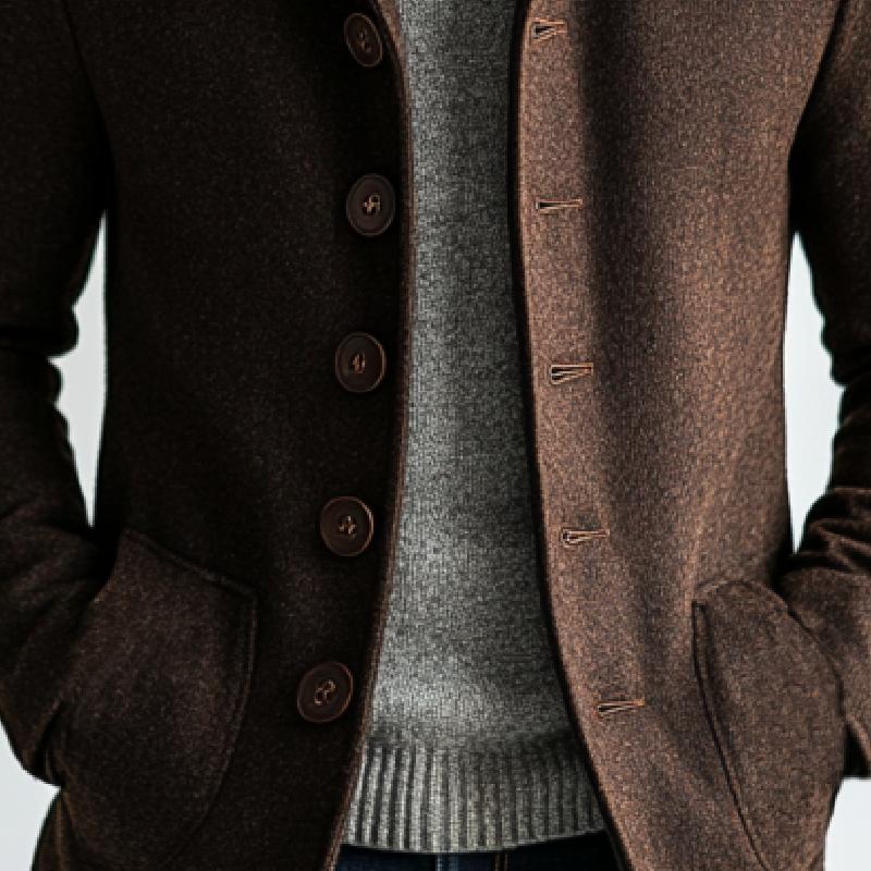 Men's Retro Solid Woolen Single-Breasted Mid-Length Coat 9266615156920