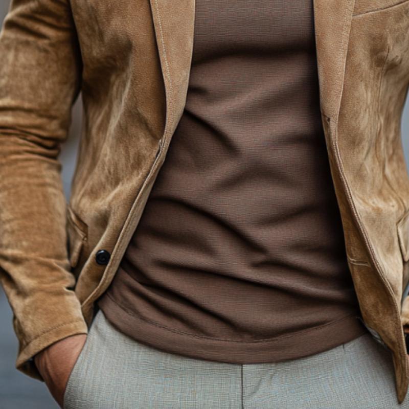 Men's Classic Casual Single Breasted Slim Fit Suede Blazer 9887360286904