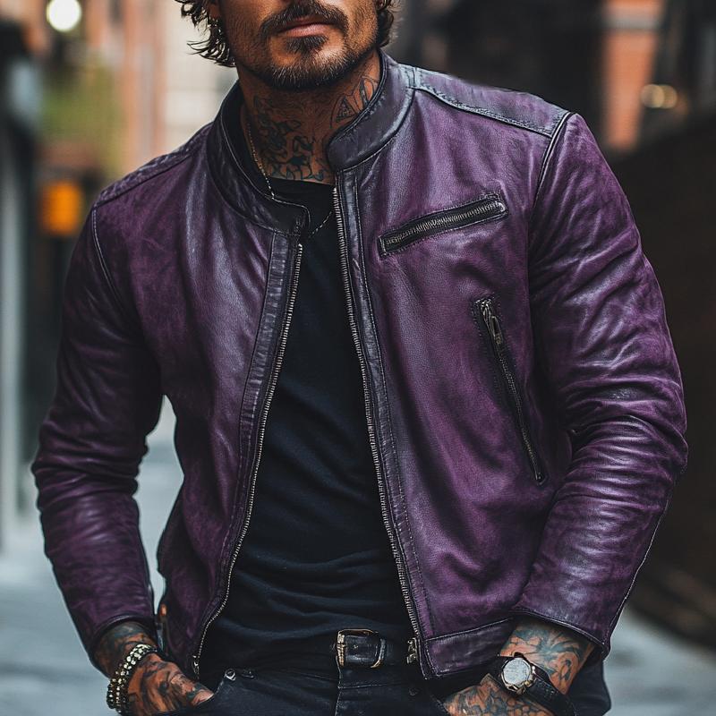 Men's Classic All-match Stand Collar Leather Jacket 9274151436472