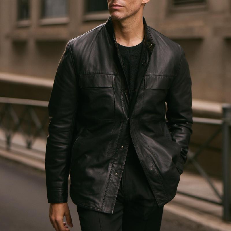 Men's Classic Vintage Stand Collar Slim Fit Leather Jacket 9271923605688