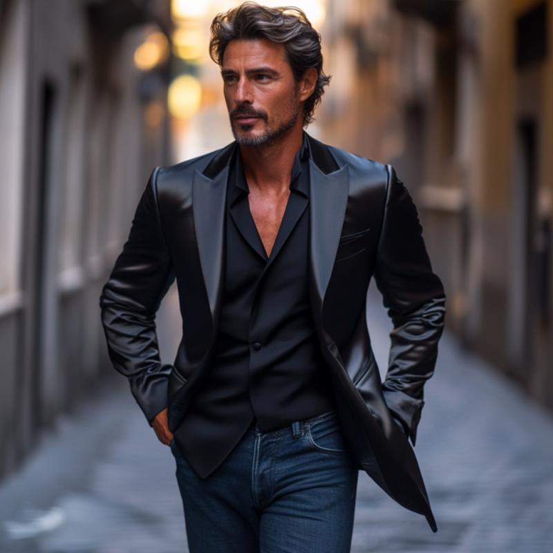 Men's Elegant Satin Peak Lapel Single-breasted Slim-fit Blazer 9877214625976