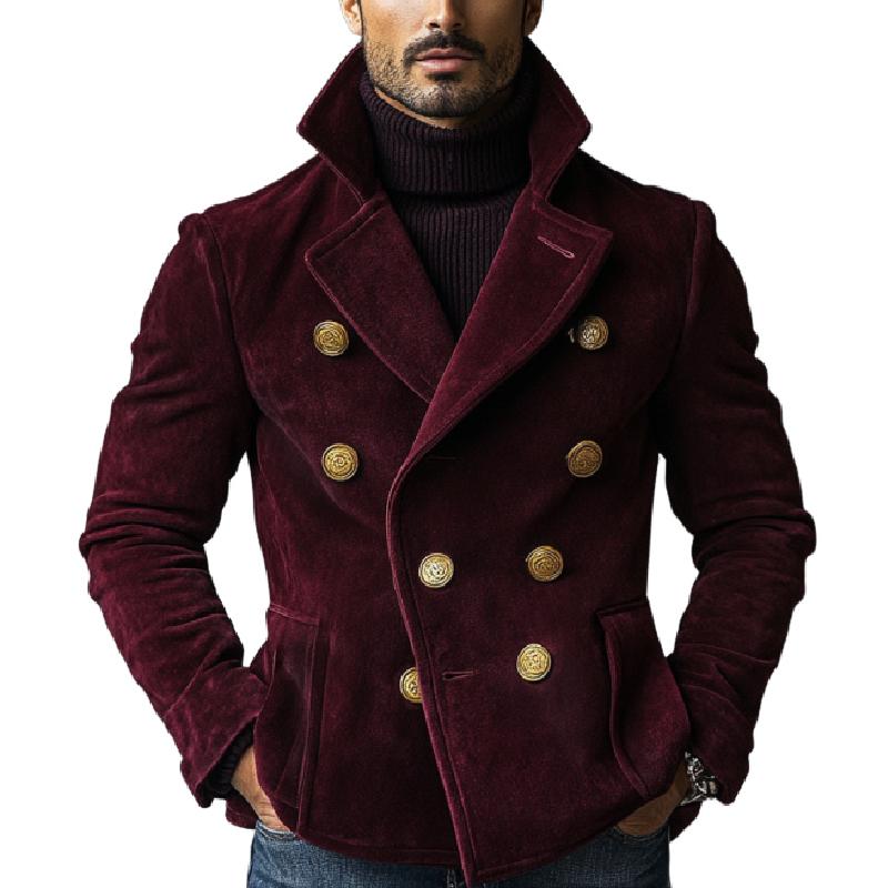 Men's Vintage Solid Suede Double Breasted Short Blazer 9266615091384