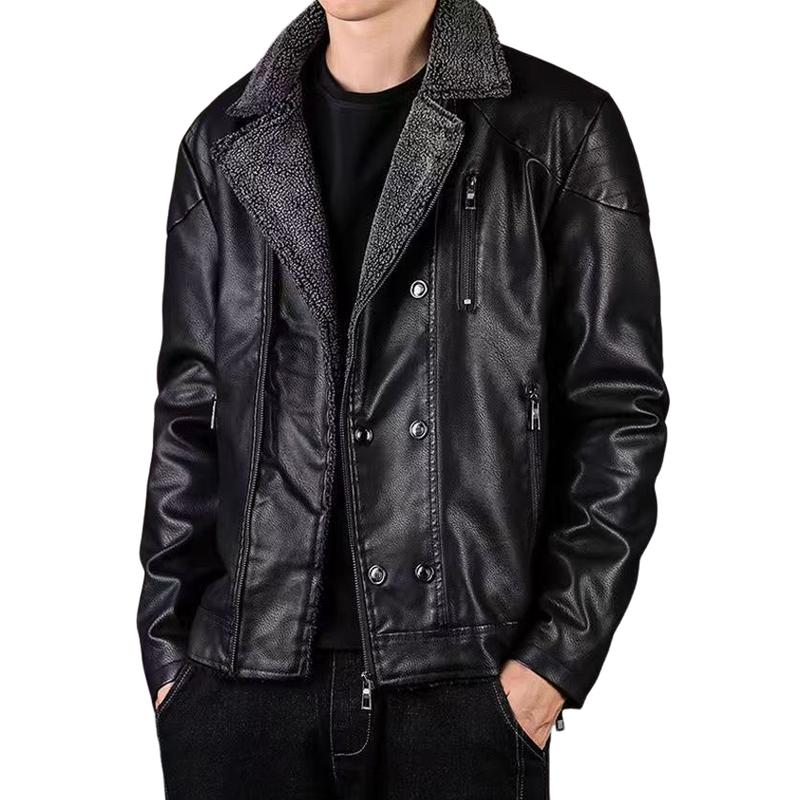 Men's Vintage Leather Fleeve Warm Zipper Slanted Placket Blazer 9268189855928