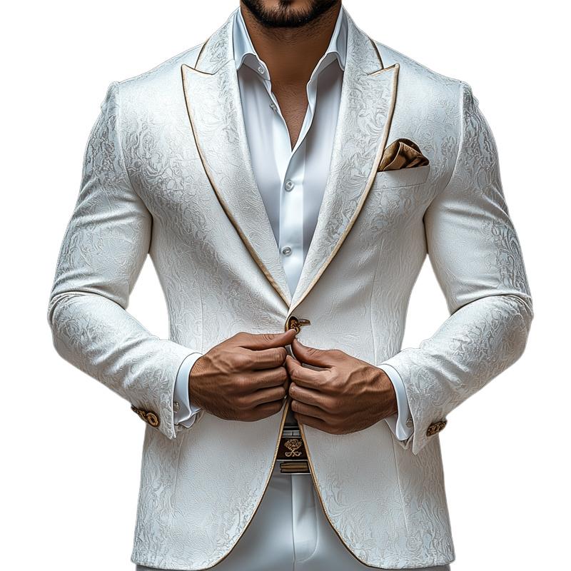 Men's Stylish Jacquard Peak Lapel One Button Casual Blazer 9274151960760