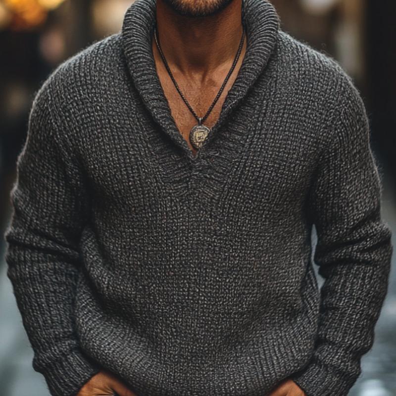 Men's Classic V-Neck Solid Color Knit Sweater 9873140613304