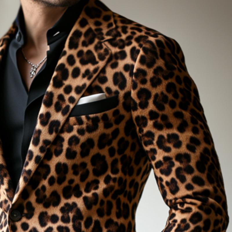 Men's Vintage Casual Leopard Print Single Breasted Blazer 9885838409912