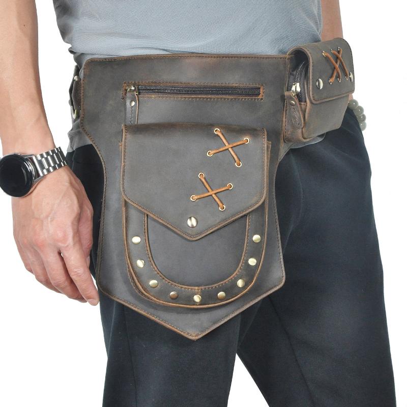 Men's Classic Retro Personality Outdoor  Leather  Waist Bag 9879143350456