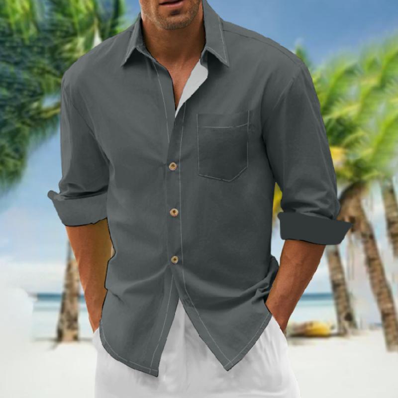 Men's Loose Lapel Solid Color Long Sleeve Shirt 9261789937848