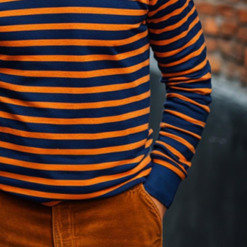 Men's Classic Casual Round Neck Horizontal Striped Cotton Long-sleeved T-shirt 9882786988216