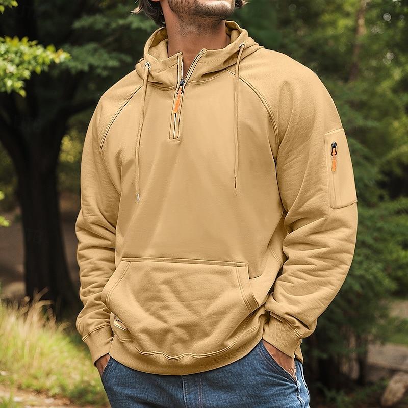 Men's Casual Half-Zip Multi-Pocket Hooded Sweatshirt 9268188872888