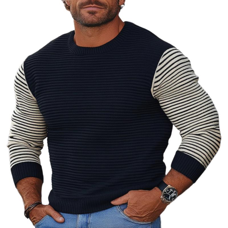 Men's Casual Striped Colorblock Knitted Crew Neck Slim Fit Sweater 9262183743672