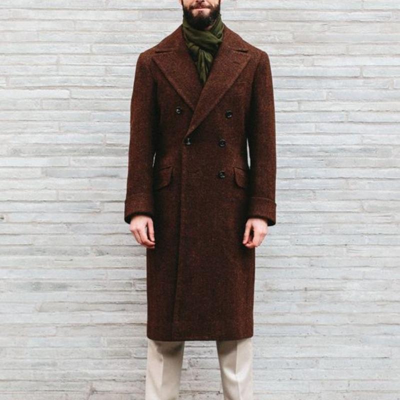 Men's Classic Vintage Slim Pocket Double Breasted KneeLength-Knee Wool Coat 9261108396216
