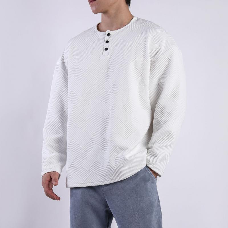 Men's Solid Color Textured Henley Collar Long Sleeve T-shirt 9261143195832