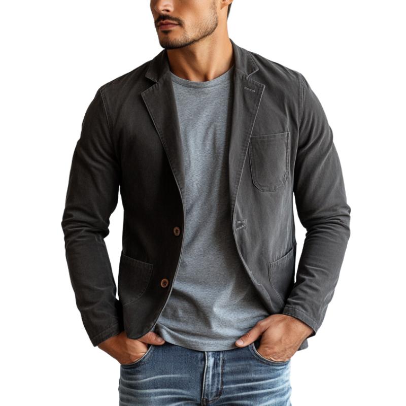 Men's Vintage Casual Cotton Lapel Single Breasted Blazer 9886816469176