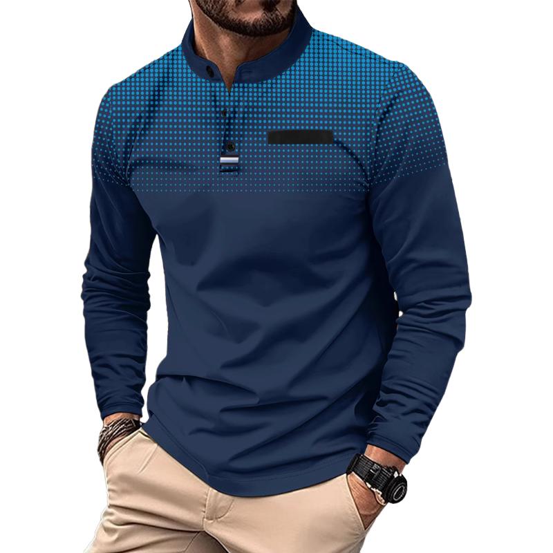 Men's Casual Polka Dot Print Stand Collar Long Sleeve T-shirt 9261144015032