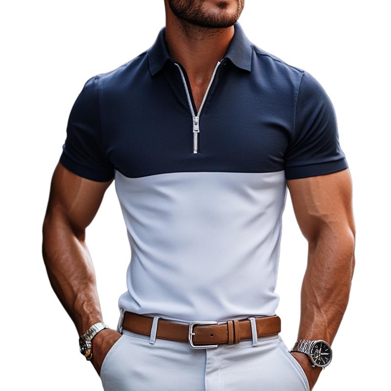 Men's Retro Casual Colorblock Short-sleeved Polo Shirt 9884642672824
