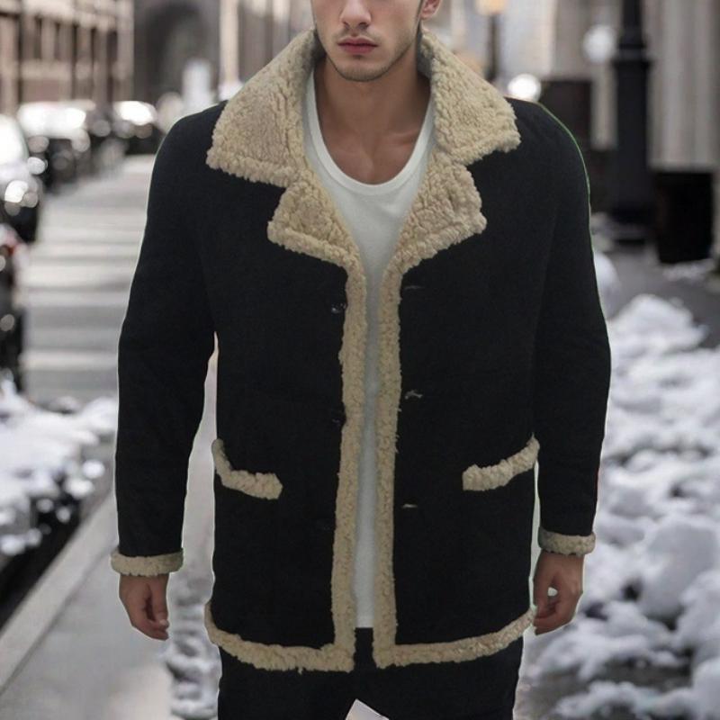 Men's Solid Color Shearling Coat 9261104136376