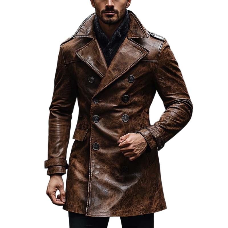 Men's Classic Vintage Slim Lapel Double Breasted Leather Jacket 9873139564728