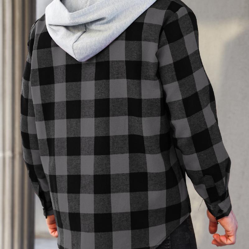 Men's Casual Plaid Long Sleeve Hoodie Jacket 9271921246392