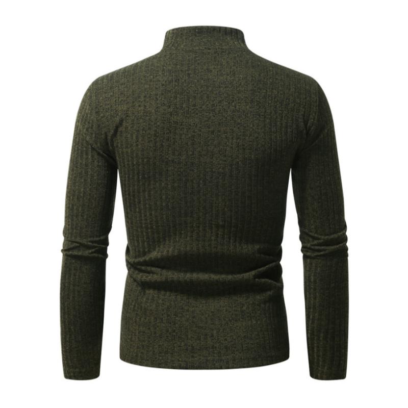Men's Casual Rib Stripe Half-high Collar Slim Long-sleeved T-shirt 9261144441016