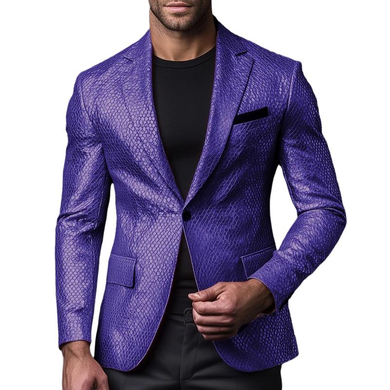 Men's Lapel-collar Single-button Fish-scale Leather Blazer 9887361171640