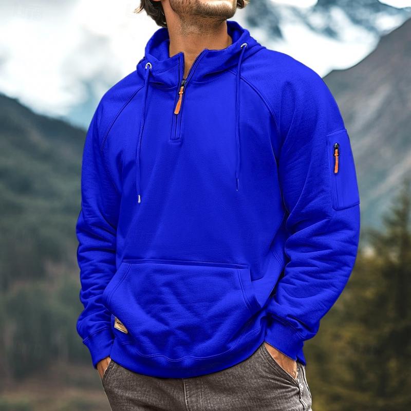 Men's Casual Half-Zip Multi-Pocket Hooded Sweatshirt 9268188872888