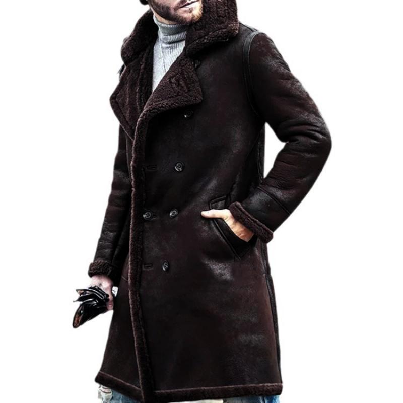 Men's Suede Stitching Plush Mid-Length Coat 9261105119416