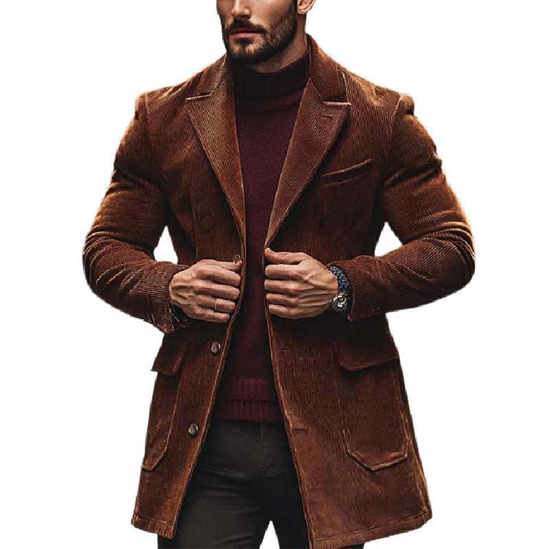 Men's Classic Casual Thigh-Length Corduroy Coat 9268189888696