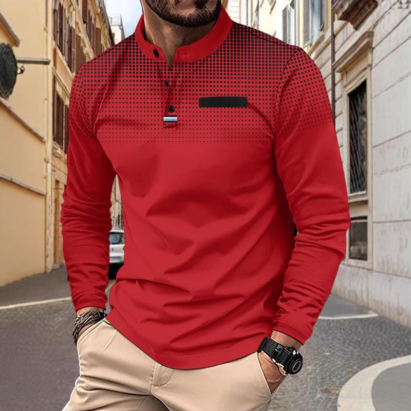 Men's Casual Polka Dot Print Stand Collar Long Sleeve T-shirt 9261144015032