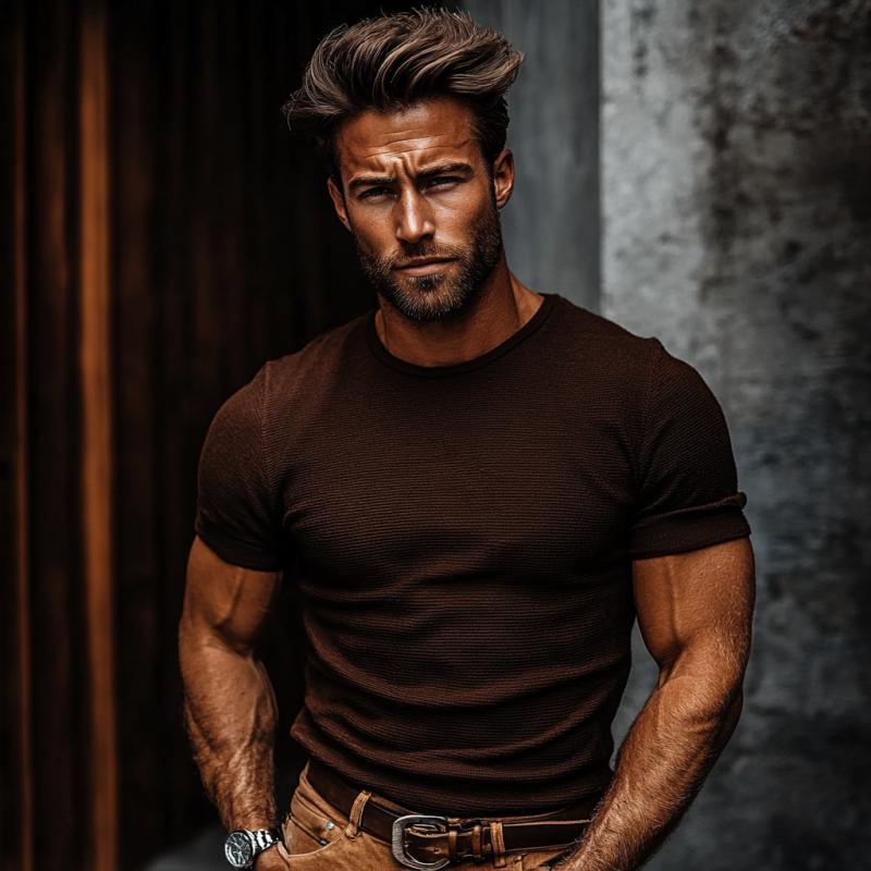 Men's Vintage Cotton Blended Round Neck Slim Short Sleeve T-Shirt 9877644083384