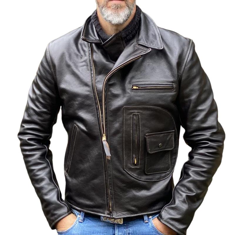 Men's Black Zip-up Leather Jacket 9266612764856