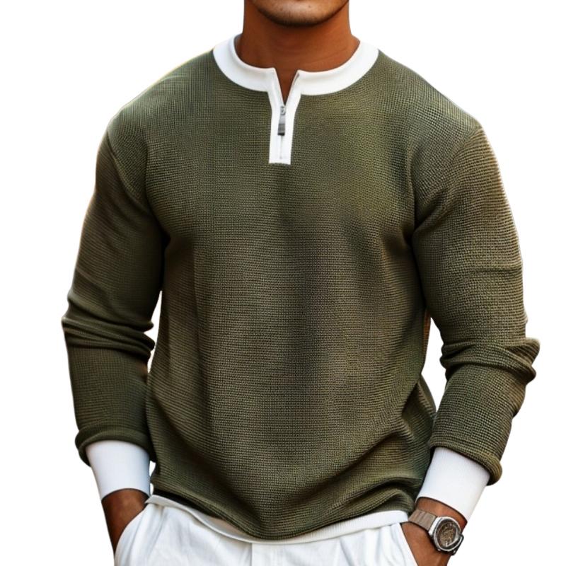 Men's Colorblock Zipper Crewneck Casual Sweater 9262176633016