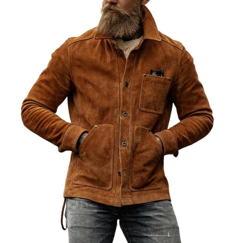 Men Fashion Suede Multi-Pocket Single Breasted Jacket 9883355054264